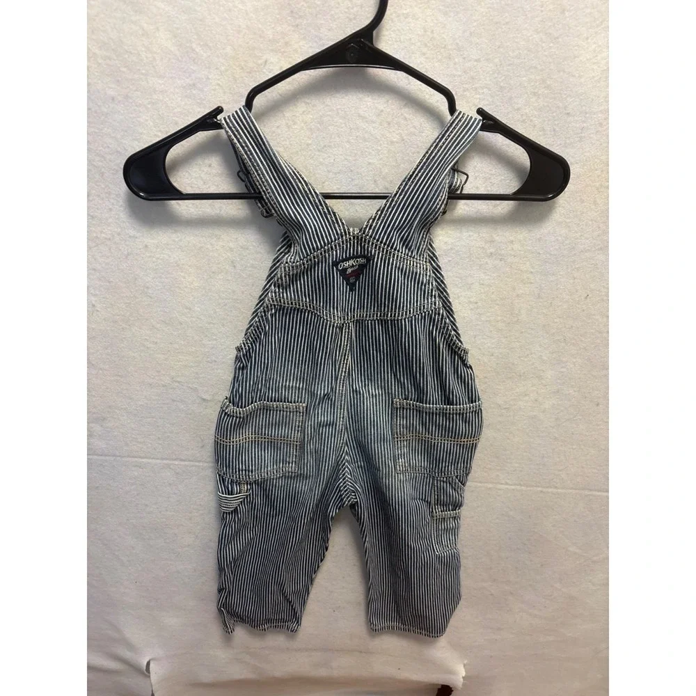 OshKosh B'gosh Blue White Pinstripe Denim Overalls Baby Toddler Size 2T
